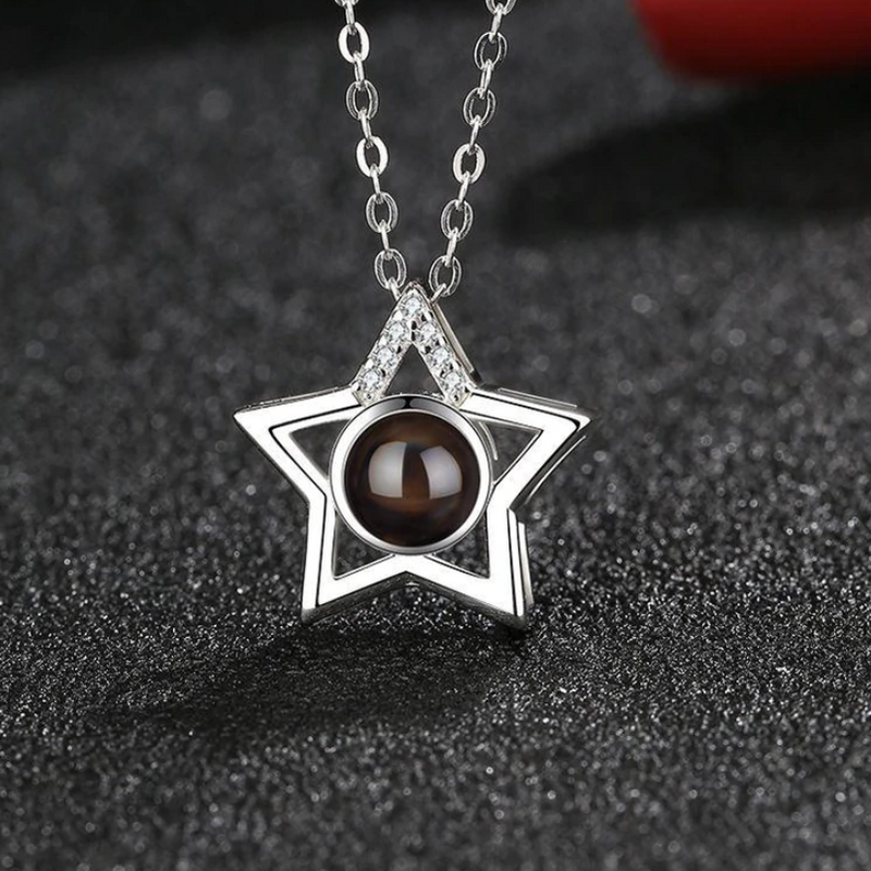 Sterling Silver Personalized Photo Projection Necklace - Pentagramm Star
