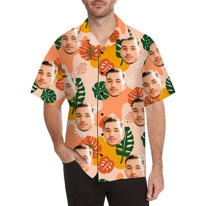 Chemise hawaïenne à impression intégrale Visage personnalisé Diverses feuilles pour hommes