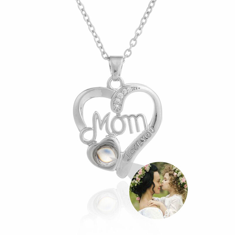 Collier "Je t'aime" à projection de photos en forme de cœur personnalisé avec diamants pour maman