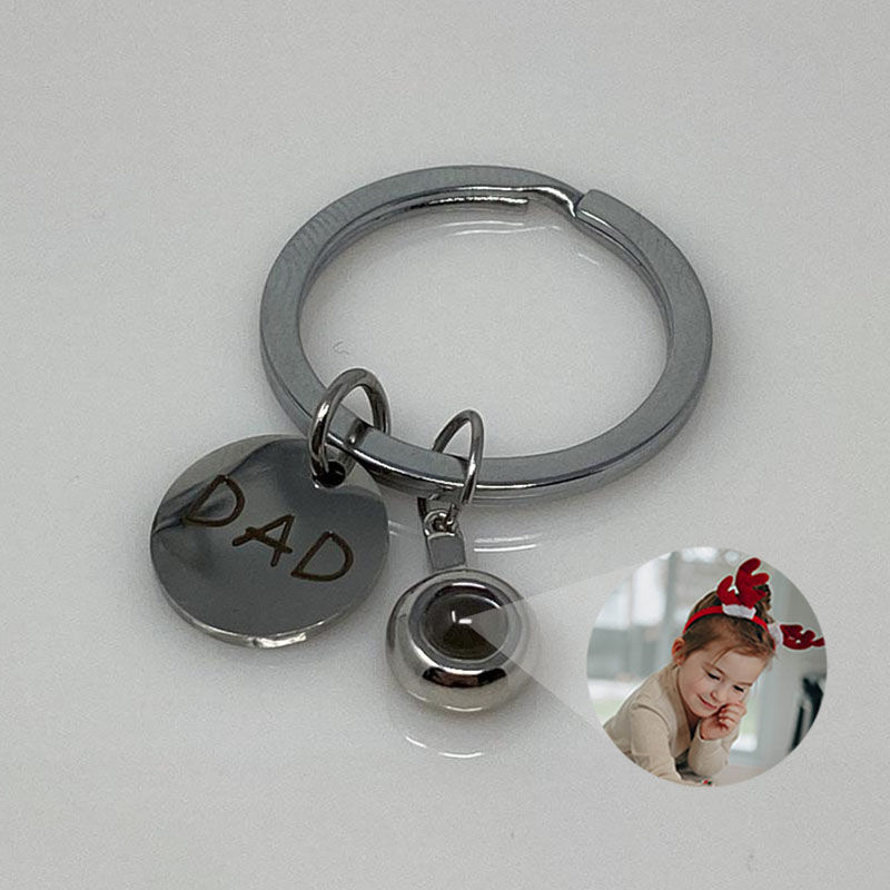 Personalized Photo Projection Keychain-Dad-With Custom Text Titanium Steel Tag