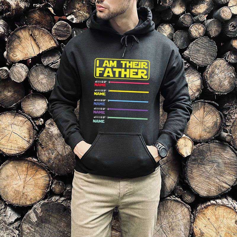 Personalized Hoodie with Custom Name Coloful Lightsaber Pattern for Dear Father
