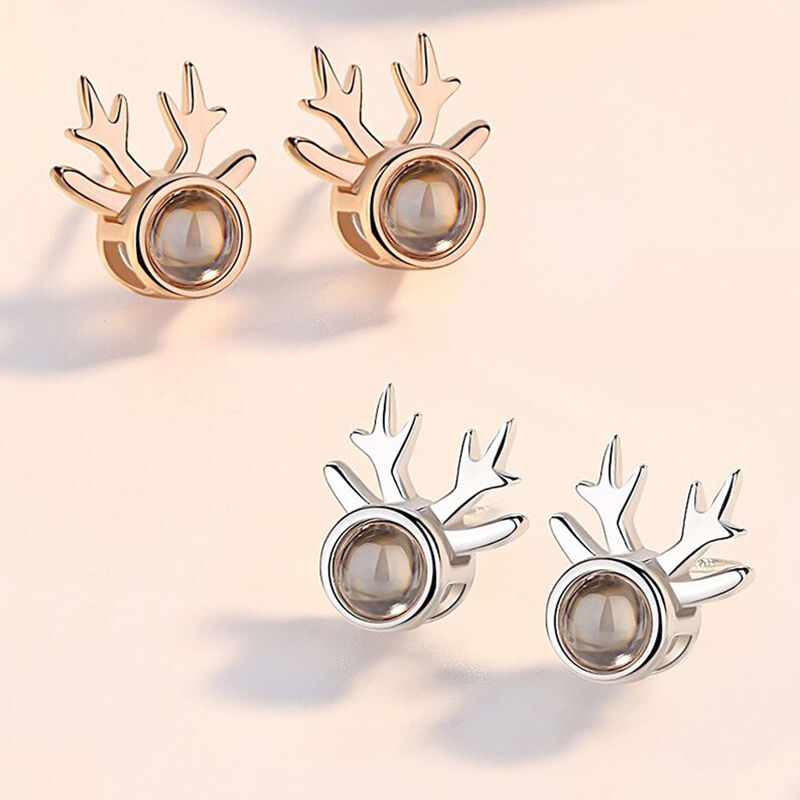 Personalized Picture Projection Earrings Exquisite Deer Horn Pattern