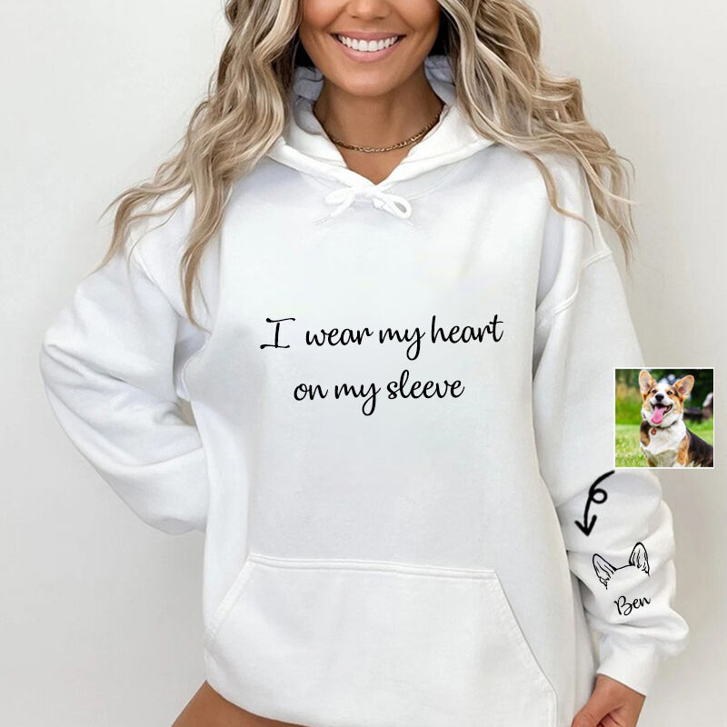 Personalized Hoodie with Custom Pet Ear Outline On The Sleeve Lovely Gift for Pet Lover