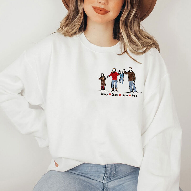 Gepersonaliseerd sweatshirt Op maat geborduurde kleurrijke familiefoto met naam Aantrekkelijk cadeau voor ouders