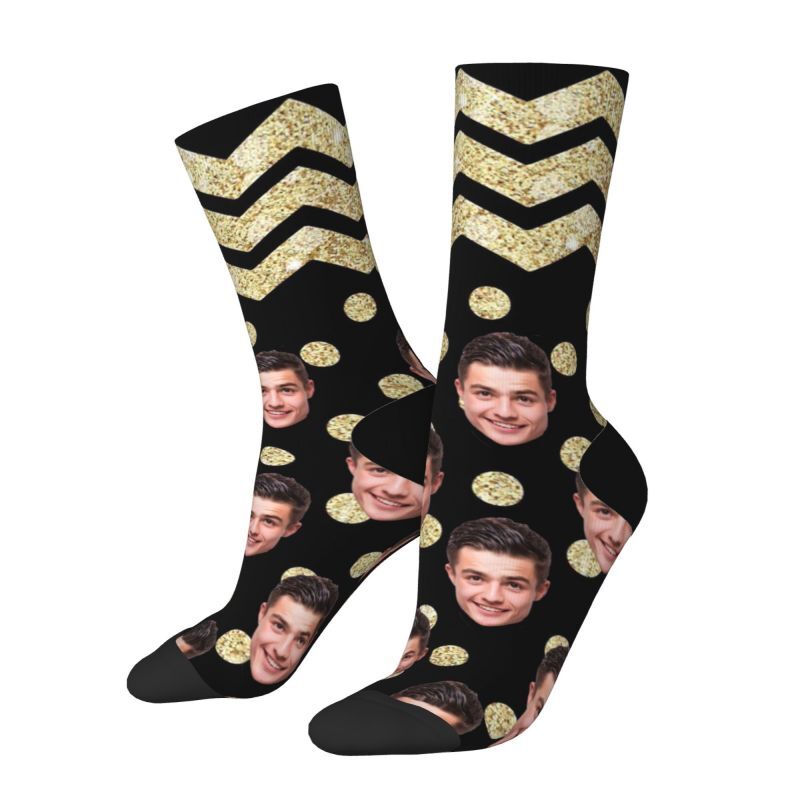 Personalized Face Socks Gold Polka Dot Pattern Christmas Gift for Men