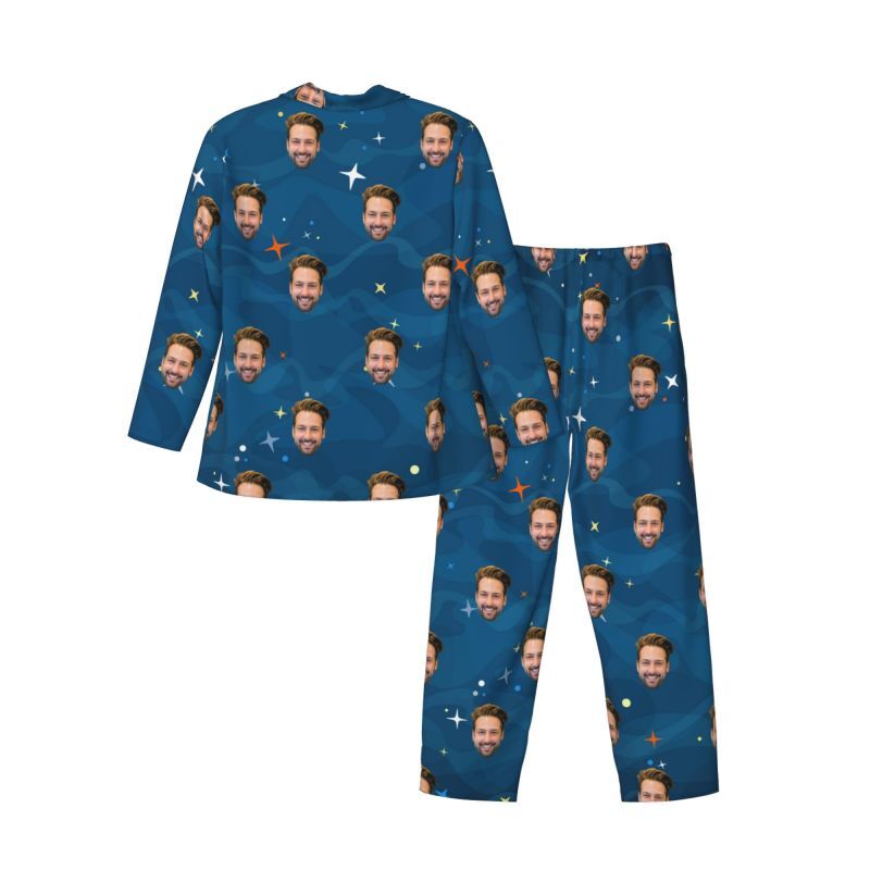 Gepersonaliseerde pyjama aangepaste foto blauwe sterrenhemel Patroon ontwerp geweldig cadeau voor hem familie