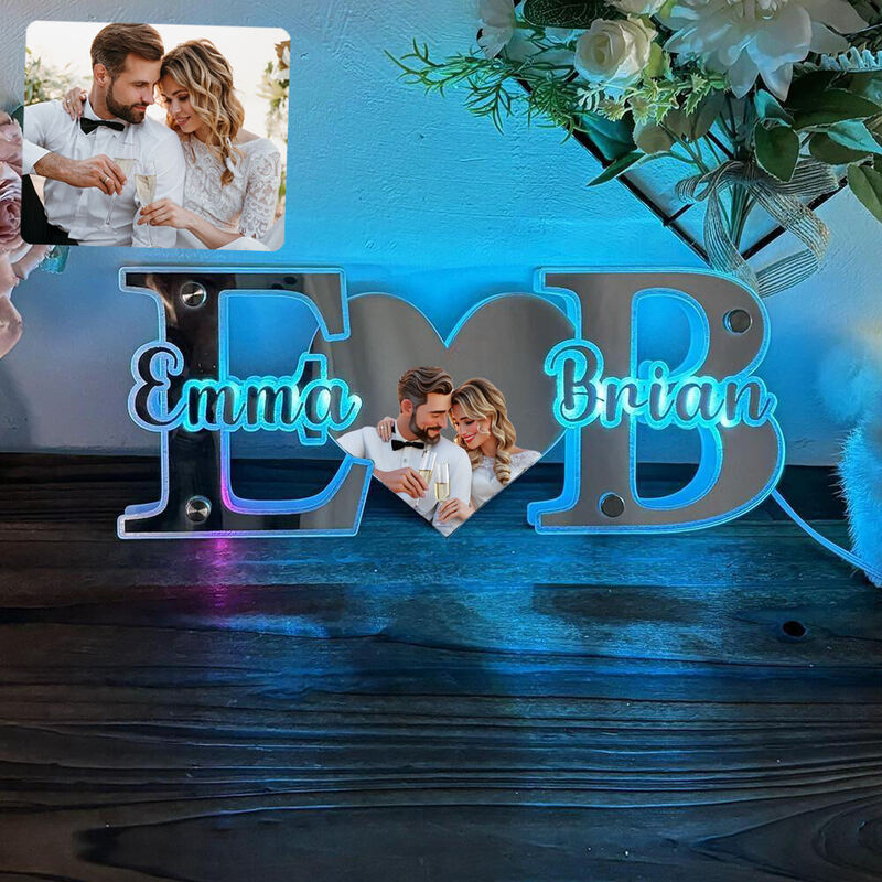 Personalized Cartoon Photo Style Mirror Lamp Sweet Gift for Couples