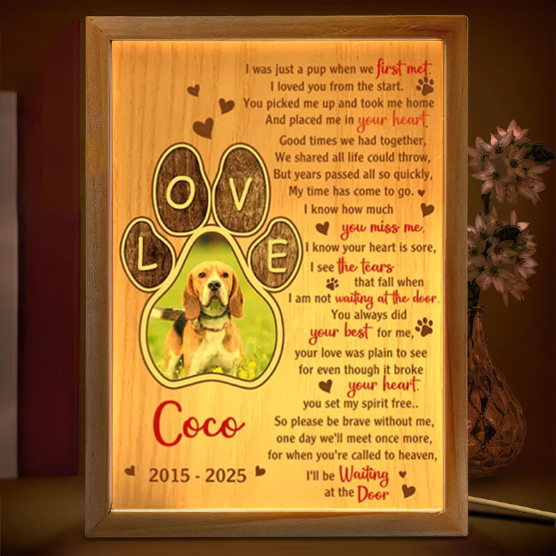 Personalized Picture Night Light with Pawprint Pattern Cute Gift for Pet Lover