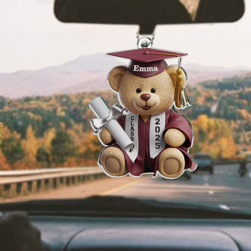 Personalized Acrylic Car Pendant "Graduation Bear" Graduation Gift for Family Members
