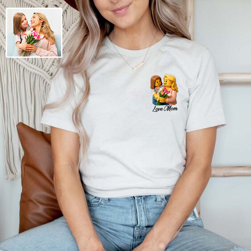 Personalized T-shirt Custom Mom and Kids Photo Building Block Style Design Cute Gift for Mommy