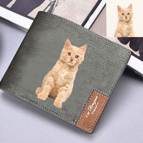Personalized Gray Color Printing Men's Photo Wallet
