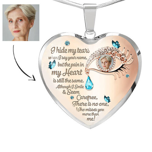 Personalized I Hide My Tears Memorial Photo Necklace