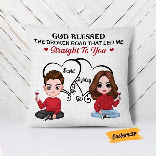 Gott segnete den Weg, der mich direkt zu dir führte Personalisiertes Kissen für Paare