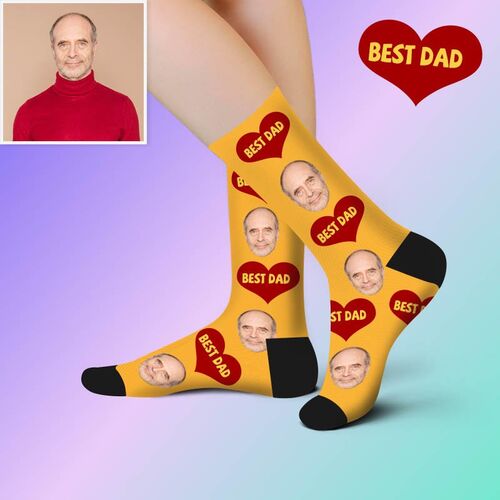 Custom Face Picture Socks Printed with Red Heart Best Dad Gift for Dad/Fathers Day