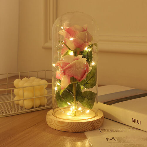 プリザーブドフラワー バラ 薔薇 ガラスドーム LEDライト付き プレゼント