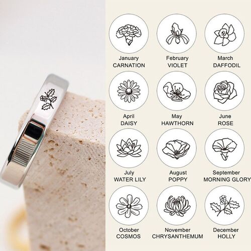 Personalized Simple Birth Flower Ring