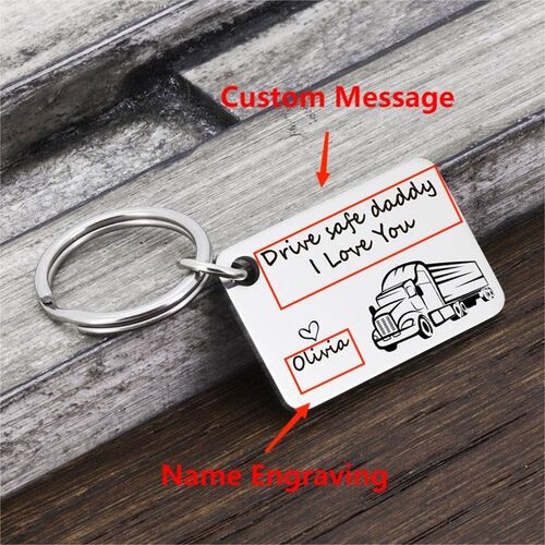 Personalized Name Keychain with Truck Pattern Father's Day Gift