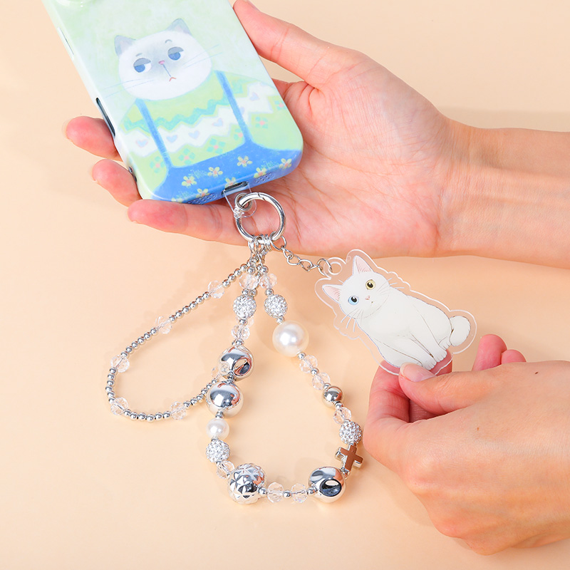 Personalized Beaded Mobile Phone Chain with Cartoon Style Photo Exquisite Gift for Girls