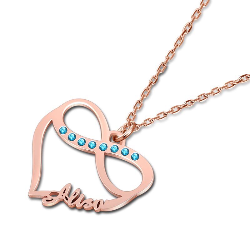 "Love In Heart" Infinity Heart Name Necklace With Birthstone