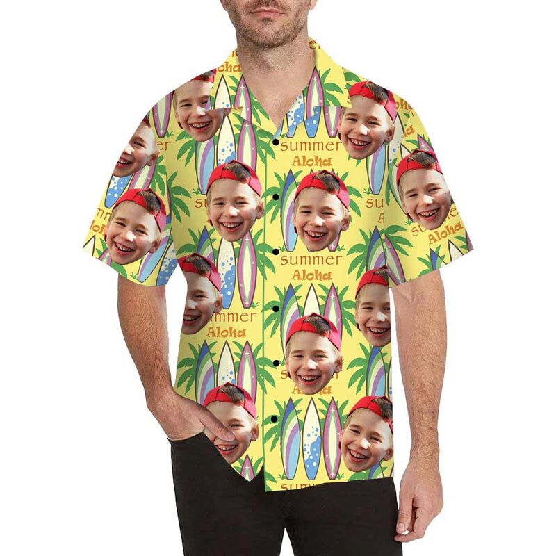 Chemise hawaïenne à impression intégrale pour hommes Visage personnalisé Été Aloha