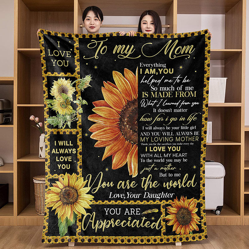 Personalized Flannel Letter Blanket Sunflower Flower Blanket Gift from Daughter for Mom