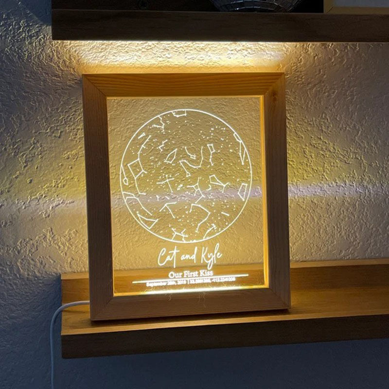 Lampe Cadre photo personnalisé en bois, acrylique, étoile personnalisée