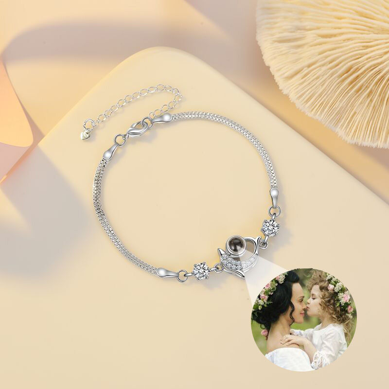 Personalized Dolphin Photo Projection Bracelet with Diamonds