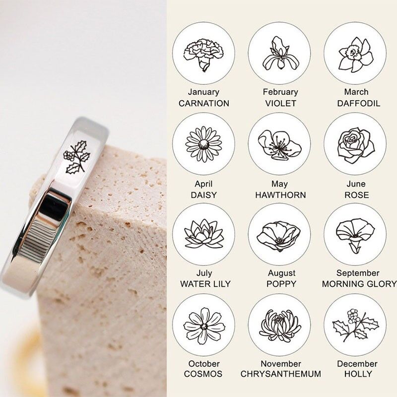 Personalized Simple Birth Flower Ring