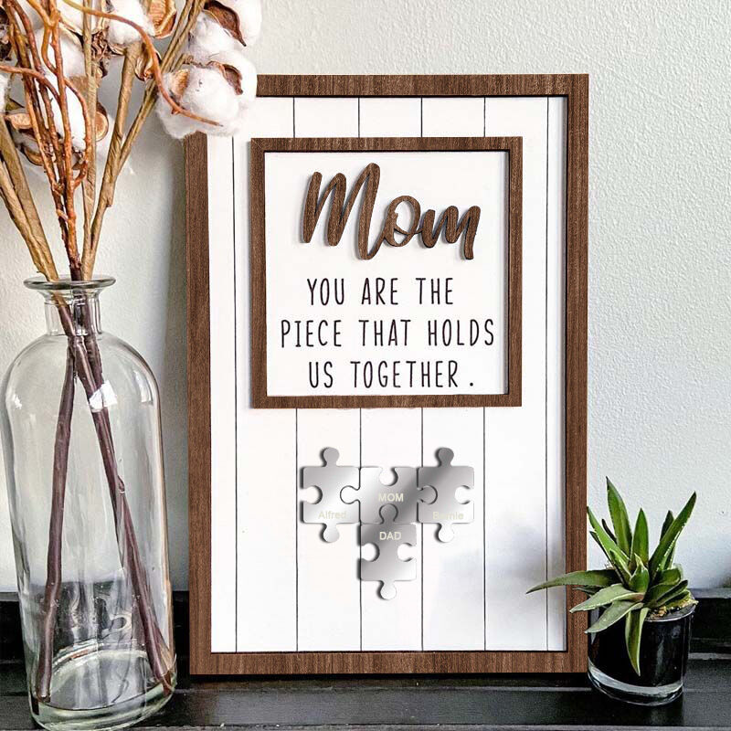 Personalized Silver Name Puzzle Frame "You Are The Piece That Holds Us Together" for Mother's Day Gift