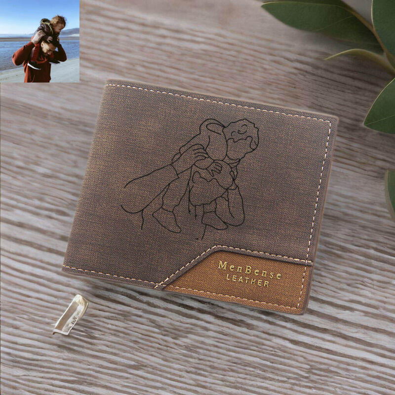 Personalized Men's Wallet Custom Sketch Photo for Best Dad