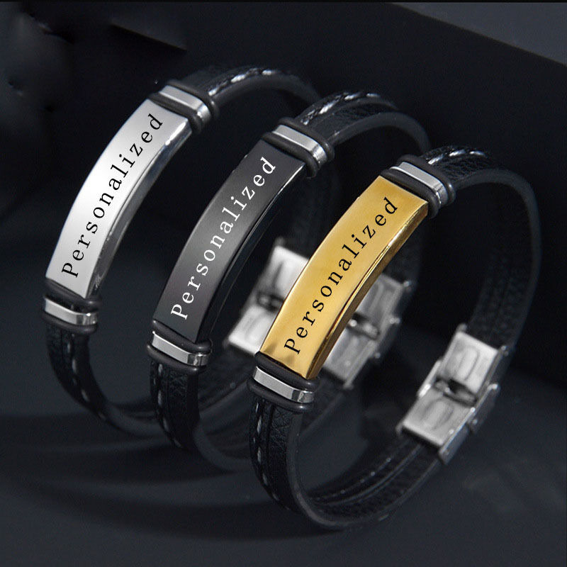 Personalisierte Ha Trendy Pu Leder geflochtene Armband für Männer mit benutzerdefinierten Text