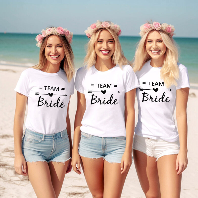 Personalized T-shirt Team Bride with Heart Arrow Design Gift for Bachelorette Party