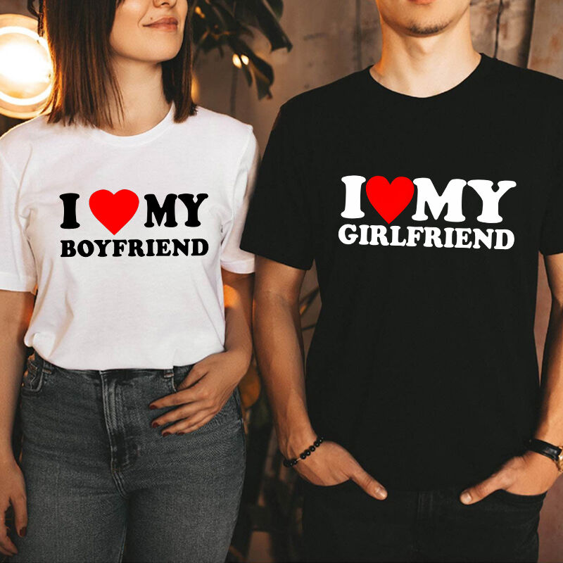 Maglietta personalizzata I Love My Boyfriend and Girlfriend Pattern Regalo di San Valentino