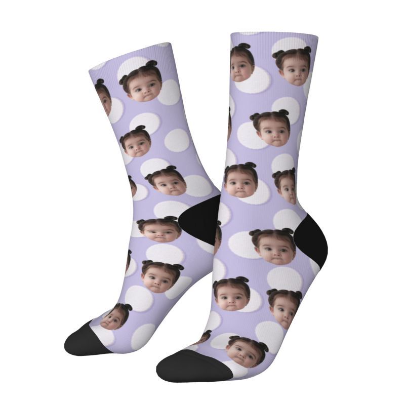 Customized Photo Socks Breathable Material with White Polka Dots for Friends
