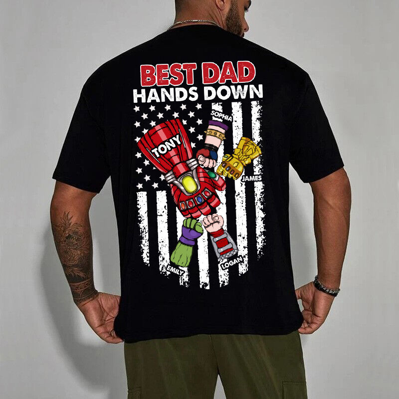 Personalisiertes T-Shirt Best Dad Hands Down mit optionaler Heldenfaust Tolles Geschenk zum Vatertag