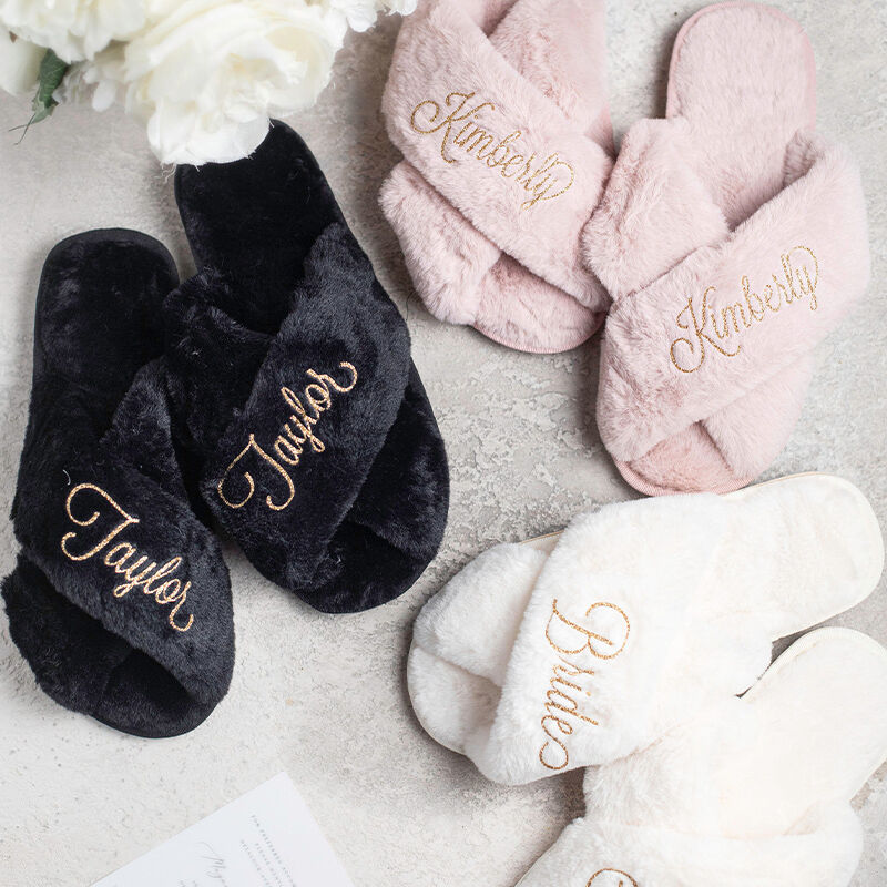 Personalized Fluffy Slippers With Custom Text Exquisite Gift For Girlfriend