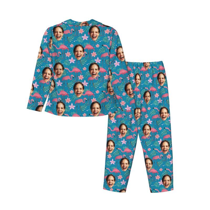 Personalisierte Pyjamas benutzerdefinierte Foto Flamingo Blumenmuster künstlerisches Design kreatives Geschenk für die Familie