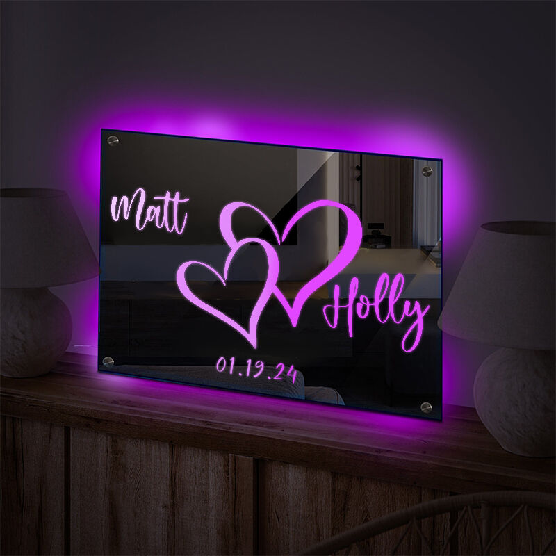Personalized Mirror Lamp Customized Couple Name Sweet Anniversary Gift