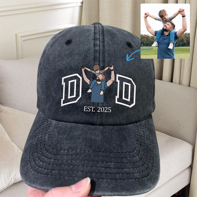 Personalized Hat Embroidered Custom Dad and Kids Photo Design Perfect Gift for Father's Day