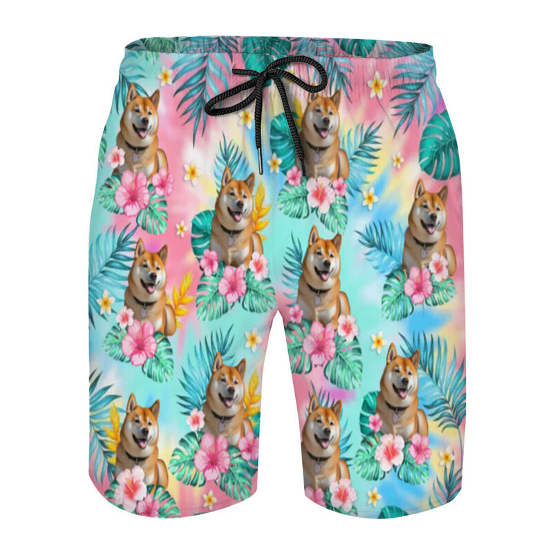 Personalized Picture Men's Beach Shorts with Colorful Background Gorgeous Gift for Boyfriend