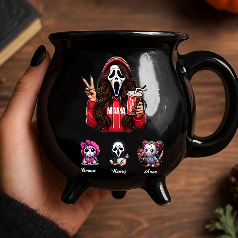 Personalized Skeleton Mom Cauldron Coffee Mug Customized Name Halloween Gift