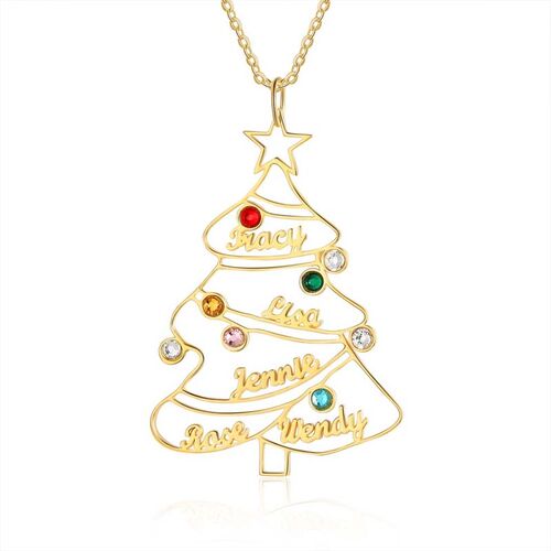 Collana Con Nome Dell'albero Di Natale Personalizzato Con Pietre Di Nascita