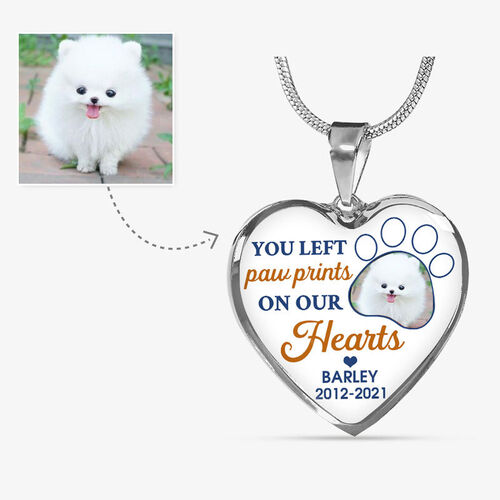 "You Left Paw Prints On Our Hearts" Unique Personalized Pet Memorial Necklace