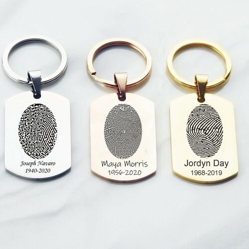 Personalized Fingerprint Key Chain With Your Own Words Engraved