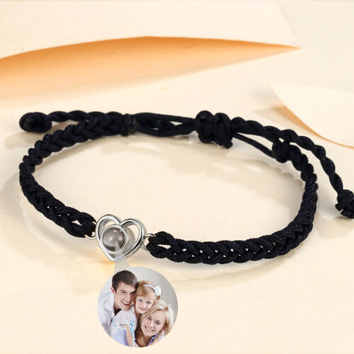 Personalized Heart Photo Projection Black String Bracelet Gift