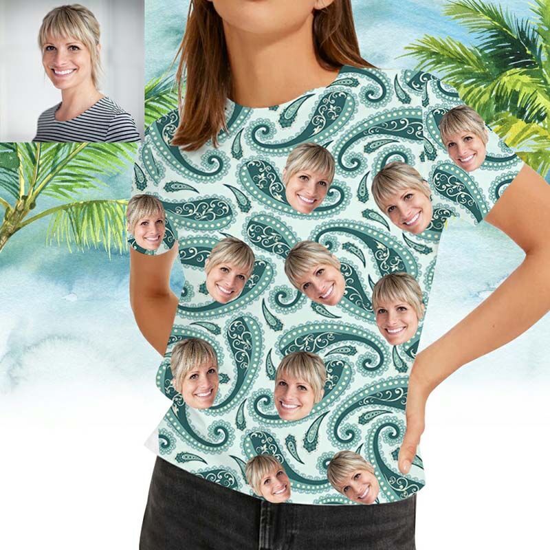 Custom Face Women's Hawaiian T-Shirt With Dark Green Octopus Whiskers