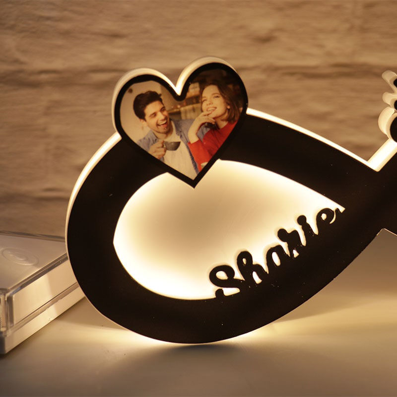 Custom Infinity Photo Name  Wooden Night Light for Couple