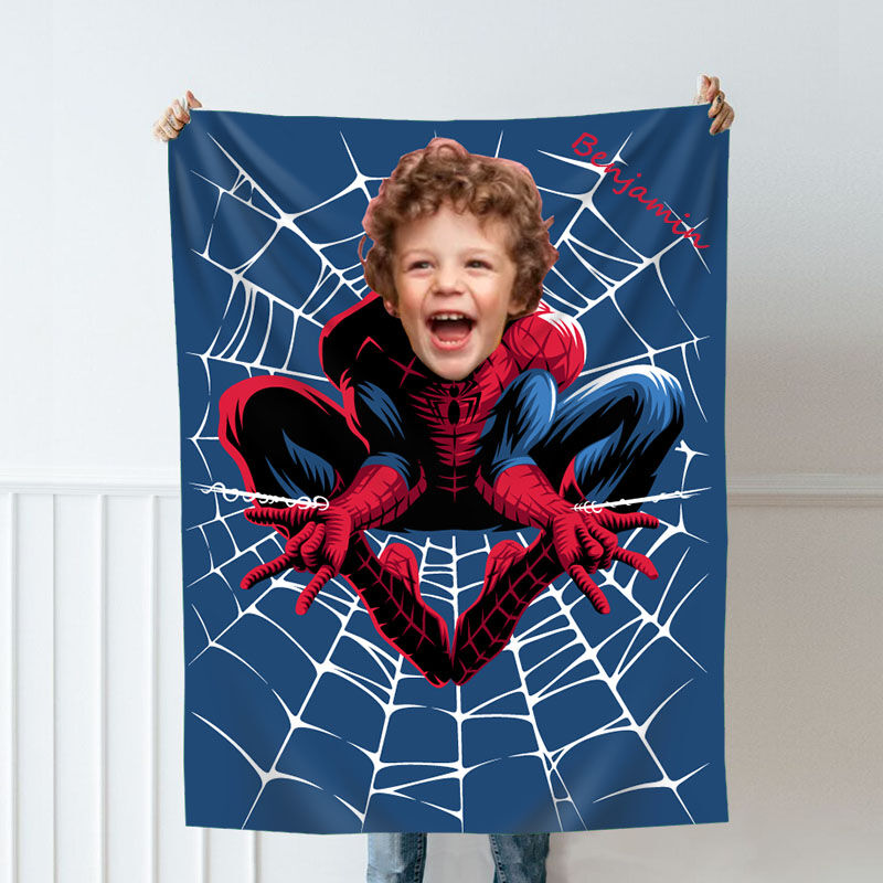 Personalized Custom Photo Blanket Film And Television Characters Image Spider Web Background Flannel Blanket