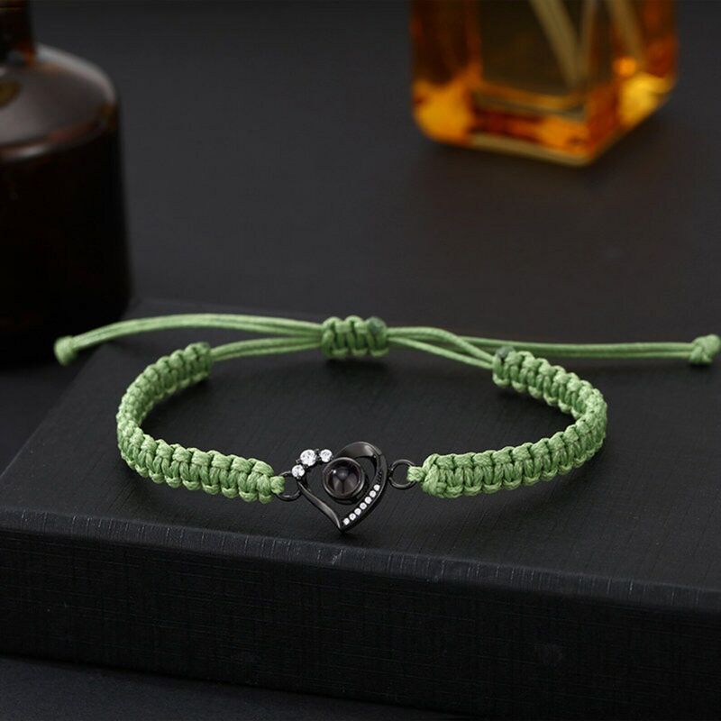 Personalized Projected Picture Bracelet Braided Rope With Love Pendant Warm Gift For Christmas