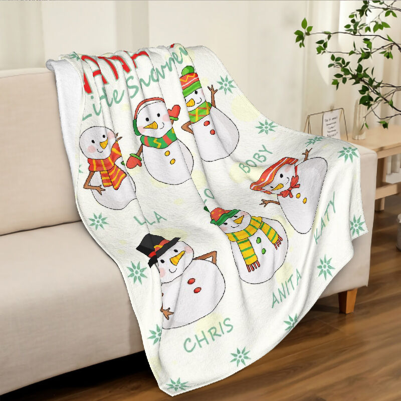 Personalized Name Blanket with Optional Snowmen Pattern Beautiful for Family